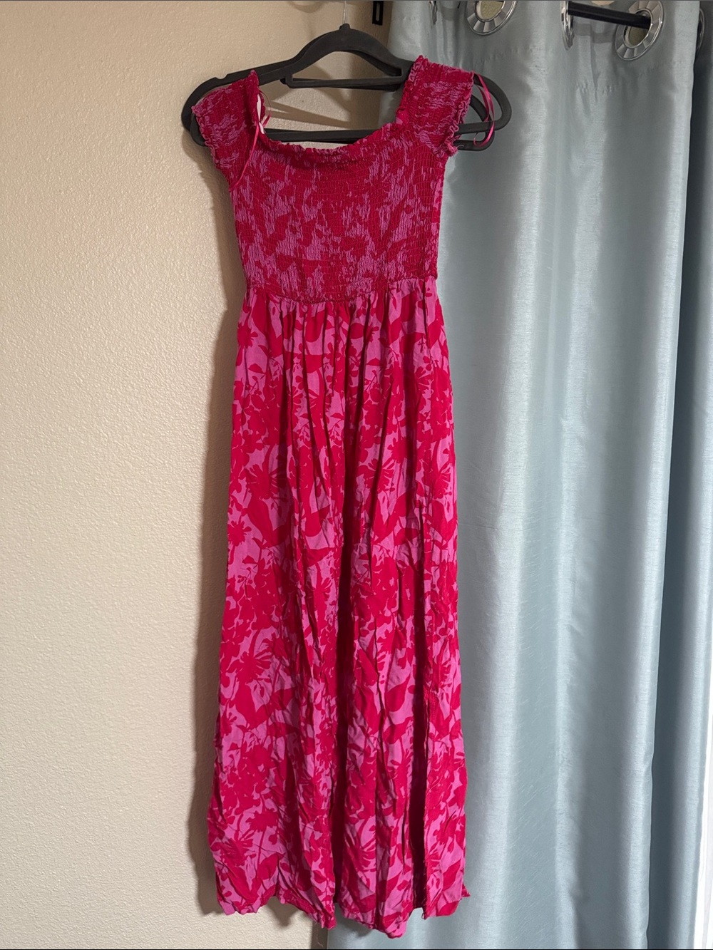 Girls Pink Floral Smocked Maxi Dress